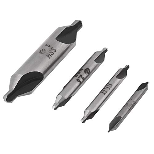 Zentrierbohrer Metall, Senker Drehbank, 4 Stück 1/2/2,5/5mm Mittelbohrer Senkbohrer, 60 Grad HSS Mittelbohrer für die Verarbeitung von Yosoo Health Gear