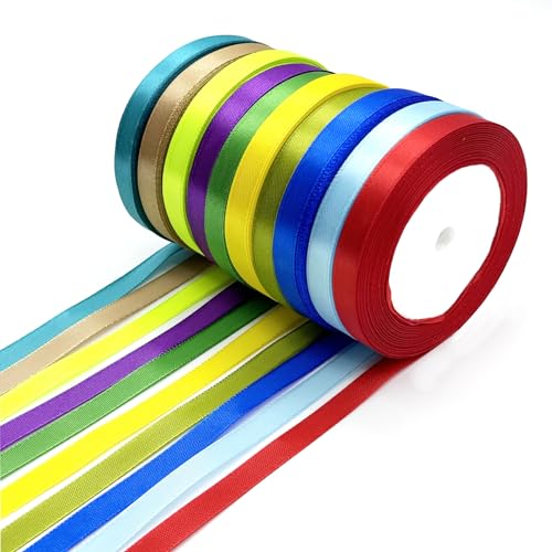 Satinband 22m x 10mm, 10 Farben Schleifenband Geschenkband zum Basteln, Verpacken und Dekorieren, 240 Yards von Yostony