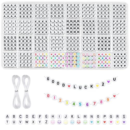 Yostony 1600 Stück Buchstabenperlen Alphabet Perlen für Armbänder, A-Z Buchstabenperlen & Zahlenperlen, DIY Freundschaftsarmband Kit mit Lächeln, Stern & Herz Perlen von Yostony