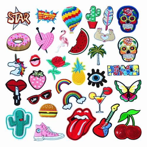 Yosugar Patches zum Aufbügeln,Patches Aufbügeln Set,Bügelbilder Aufnäher,Sewing Applique Bügelflicken Patches für T-Shirt Jeans Kleidung Taschen (32Stk Ferien-Themen) von Yosugar