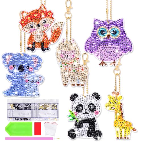 Yotako 6 Stück Diamond Painting Schlüsselanhänger, 5D Diamond Painting Keychain DIY Diamand Painting Schlüsselanhänger, Diamant Painting Anhänger für Erwachsene Kinder von Yotako