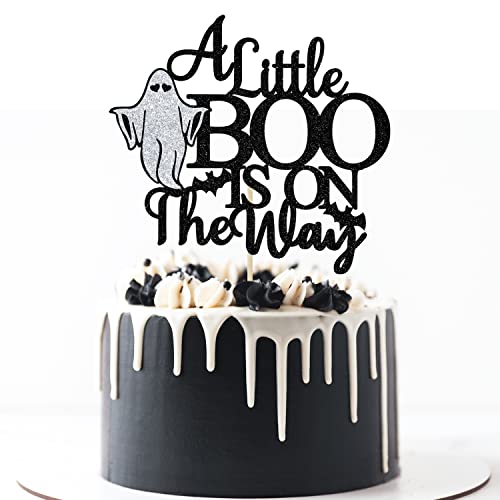 A Little Boo is on the Way Cake Topper, Halloween Baby Shower Kuchen Dekorationen, Baby Boo, Halloween Thema Baby Shower Party Dekorationen (Schwarzer Glitzer) von Yotawebery