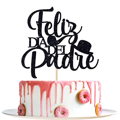 Feliz Dia Del Padre Tortenaufsatz – Happy Father's Day Dekorationen – Feliz Cumpleanos Papa, Best Dad Ever, Dad Geburtstag Party Dekorationen Schwarz Glitzer von Yotawebery