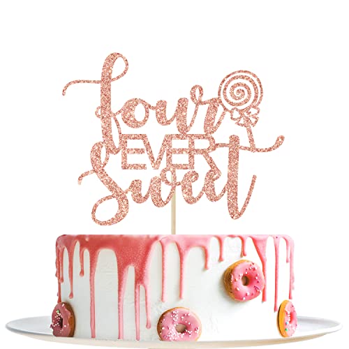 Four Ever Sweet Tortenaufsatz – Happy 4th Birthday, 4th Anniversary, Cheers to 4 Years, Donut Fourth Birthday Party Dekorationen (Rose Gold Glitter) von Yotawebery