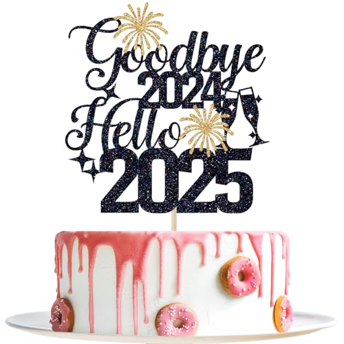 Goodbye 2024 Hello 2025 Cake Topper, Happy New Year Cake Decorations, Happy 2025, 2025 New Years Eve Party Decorations, Black Glitter von Yotawebery