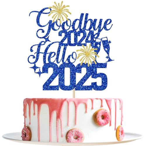 Goodbye 2024 Hello 2025 Cake Topper, Happy New Year Cake Decorations, Happy 2025, 2025 New Years Eve Party Decorations, Blue Glitter von Yotawebery