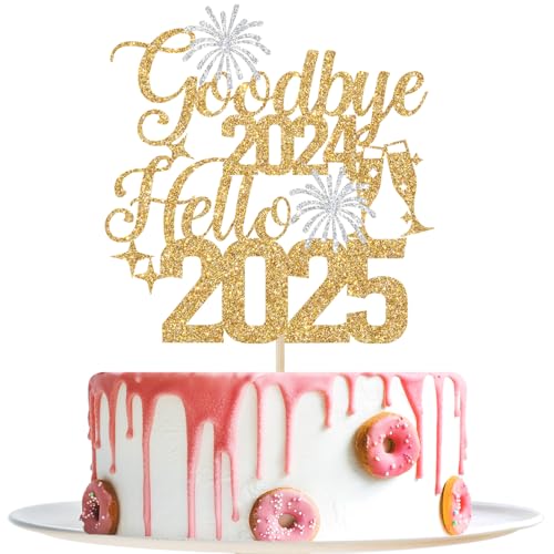 Goodbye 2024 Hello 2025 Cake Topper, Happy New Year Cake Decorations, Happy 2025, 2025 New Years Eve Party Decorations, Gold and Silver Glitter von Yotawebery