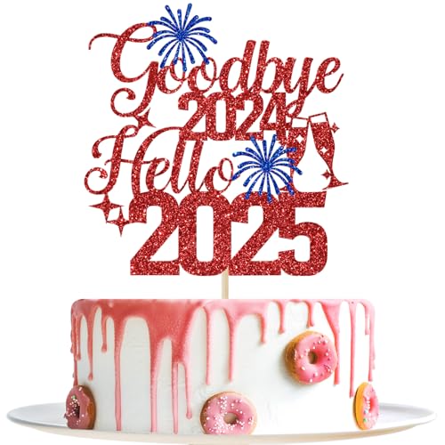 Goodbye 2024 Hello 2025 Cake Topper, Happy New Year Cake Decorations, Happy 2025, 2025 New Years Eve Party Decorations, Red Glitter von Yotawebery