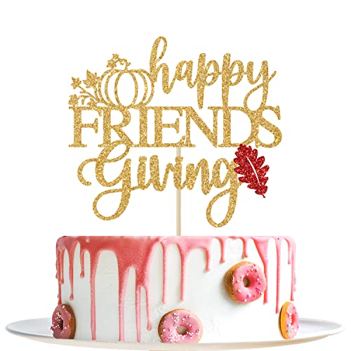 Happy Friends Giving Cake Topper - Thanksgiving Kuchen Dekor, Thankful Grateful Blessed, Thanksgiving Herbst Festival Party Dekorationen Gold Glitter von Yotawebery