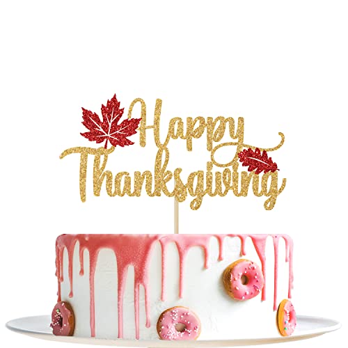 Happy Thanksgiving Cake Topper - Thankful Grateful Blessed Decor, Give Thanksgiving Fall in Love, Thanksgiving Herbst Festival Party Dekorationen Gold Glitter von Yotawebery