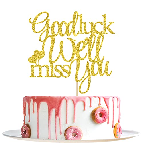 Kuchendekoration mit Aufschrift "Good Luck We Will Miss You" – Abschlussfeier, Ruhestand, Weggehen, Umzug, Büroarbeit, Abschiedsparty-Dekorationen (goldener Glitzer) von Yotawebery