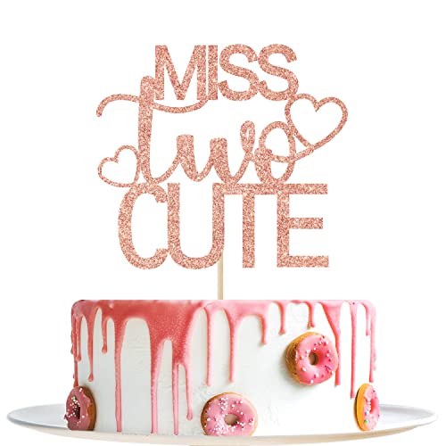 Roségold Glitzer Miss Two Cute Cake Topper – Mädchen 2. Geburtstag Dekoration – Süßes Baby Mädchen, zwei Jahre alt Geburtstag Party Dekorationen von Yotawebery