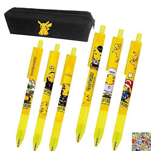 Anime Pika Kugelschreiber Print Muster Federtasche Kawaii Japanischer Stift Schwarze Tinte 0.5mm Gel Pen Bürobedarf für Erwachsene Studenten Bürobedarf 17 Stück von YouU