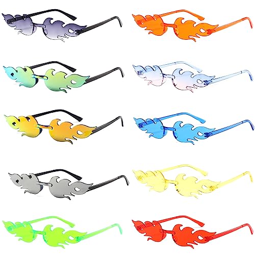 YouYuer 10 Stück Flammen Sonnenbrille,Flammen Brillen,Flammen Party Brillen,Lustige Partybrillen,Party Brille,Randlose Interessant Brille für Geburtstagsfeier,Fasching,Karneval,Malle von YouYuer