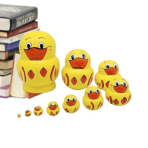 Youding Russische Matroschka-Puppen-Spielzeug-Set – 10-teilige Gelbe Ente Aus Holz, Russische Matroschka-Puppen Für Kinder, Tischdekoration Für Schränke, Wohnzimmer, Bücherregale, Büros von Youding