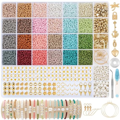 Youery 12000 Stück 3mm Bunte Perlen für Armbänder, DIY Perlen zum Auffädeln mit Buchstabenperlen, Mini Rocailles Armbänder Perlen Set für Kinder Feiertage, Geburtstage, Partys von Youery