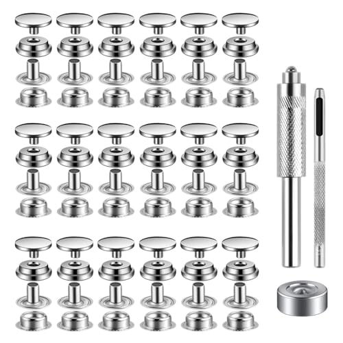 Youery 18 Sets Druckknopf-Kits, 15mm Rostfreier Stahl Metall Druckknöpfe mit 3 Druckknopf-Installationswerkzeugen, Metallknöpfe für Kleidung, Leder, Handwerk, Jacke, Brieftasche, Handtasche von Youery