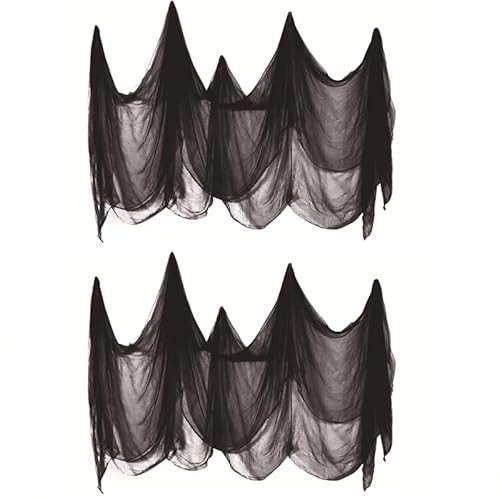 Youery 2 Blätter Halloween Dekoration Schwarze Gaze (2m × 5m), Gruseliges Halloween Deko Schwarz Tuch Stoff Halloween Dekostoff Horror Dekoration für Türen Hallen, Veranden, Fenster, Spukhäuser Party von Youery