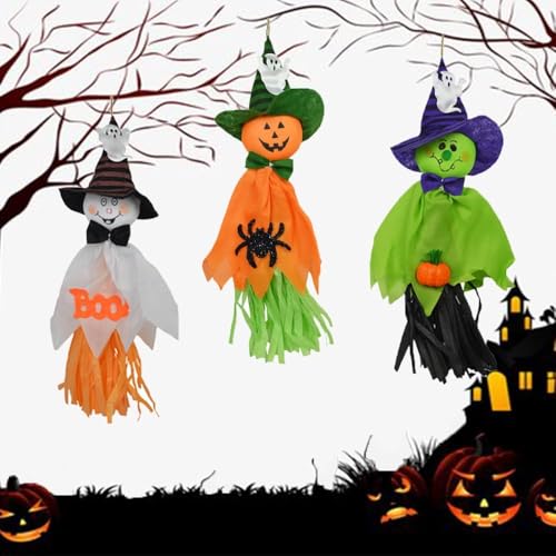 Youery 3 Stück Halloween Deko Kinder Geisterhexe Hut Geist Deko Hänger Outdoor Garden Deko Haloween Zubehör Party Decorations Aussen Banner Scary Hexe Geist Hängende Partei Dekoration von Youery