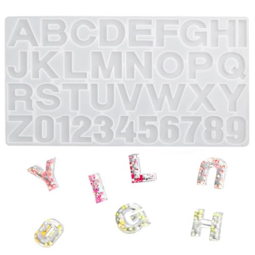 Youery Gießform Silikonform Buchstabe, A-Z & 0-9 Alphabet Silikonformen Gießformen, Zahlen und Alphabet Silikonform, Epoxidharz Harz Form für DIY Schmuck Schlüsselanhänger Anhänger Dekoration von Youery