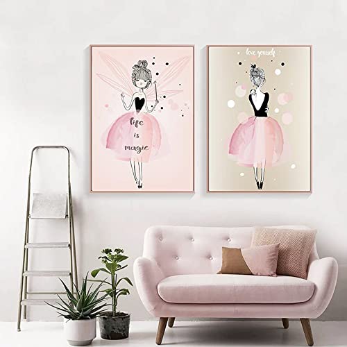 2 Wandposter für Kinder Mädchen Rosa Poster Schlafzimmer Baby 30 x 40 cm Wandbild Dekoration auf Leinwand A3 Geschenk ohne Rahmen von Youihom