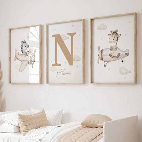 3 Bilder Babyzimmer Beige 30x40 Wandposter Personalisiert Baby Wandbilder Kinderzimmer Name Safari Tiere Poster Kinder Giraffe Zebra Wandbild Babyzimmer Wolken Sterne Poster Leinwand ohne Rahmen von Youihom