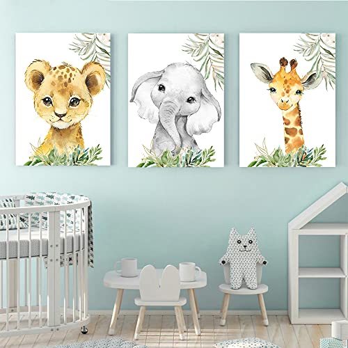 3 Poster Jungen Mädchen Babyzimmer Deko Bilder Dschungeltiere Safari Giraffe Elefant Löwe Image Bunt Wanddekoration Kinder Leinwand 30 x 40 cm ohne Rahmen von Youihom