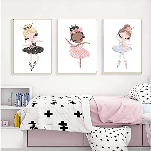 3 Posters Mädchen Kinderzimmer Deko Bilder Ballerina Kinder Tanzmädchen Illustration Babyzimmer Heim Dekora Wanddekoration Leinwanddrucke Geschenk 30 x 40 cm kein Rahmen von Youihom