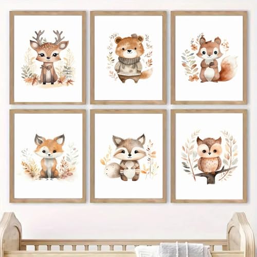 6 Poster Tiere Bohrer Baby Poster Biche Schlafzimmer Baby Eule Hirsch Bild Kinderzimmer Dekoration Kinderzimmer Baby Jungen Leinwand Tiere Safari Savanne Dschungel Poster Terracotta Kinder (YHHH019 – von Youihom