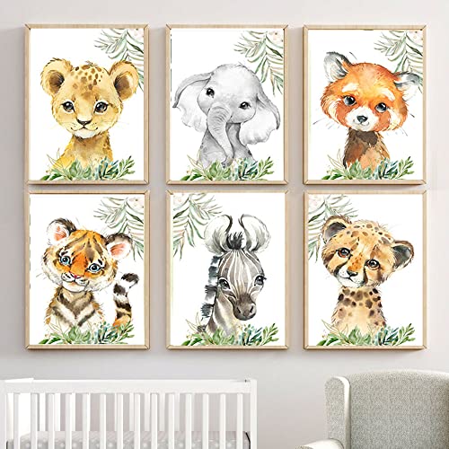 6 Safari Elefant Posters Blatt Gepard Löwe Tiger Zebra Elefant Kunstdrucke Kinderzimmer Babyzimmer Mädchen Junge Wohnkultur Wand Bilder Baby Leinwand Drucken A4 kein Rahmen von Youihom