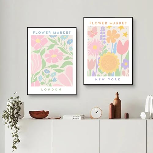 Youihom 2 Flower Market Bilder Vintage Blumen 30x40 Poster Wohnzimmer Blumen Wandbilder Schlafzimmer Mädchen Wand Deko Leinwand ohne Rahmen von Youihom