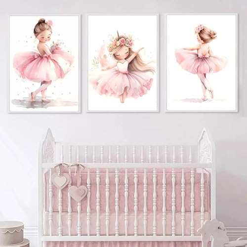 Youihom 3 Bilder Kinderzimmer Mädchen Rosa 30x40 Babyzimmer Poster Personalisiert Wandbilder Kinderzimmer Name Wandposter Baby Ballerina Love Bilderwand Leinwand ohne Rahmen (CZS040) von Youihom