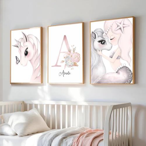 Youihom 3 Bilder Kinderzimmer Mädchen Rosa 30x40 Babyzimmer Poster Personalisiert Wandbilder Kinderzimmer Name Wandposter Baby Ballerina Love Bilderwand Leinwand ohne Rahmen (CZS034) von Youihom