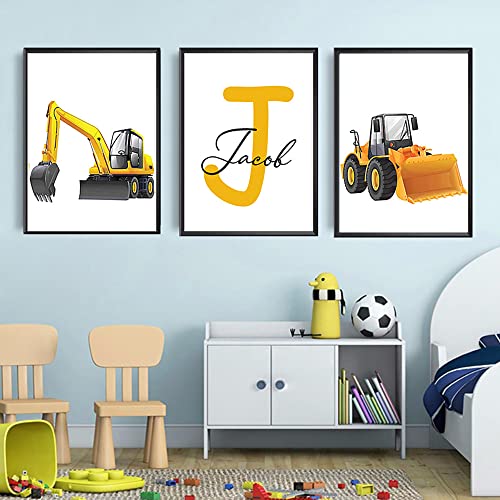 3 Bilder Kinderzimmer Junge Fahrzeuge Poster Namen Kinder Personalisierte Bilder Babyzimmer 30 x 40 cm Poster Kinderzimmer Baufahrzeuge Bagger Bild Junge Baby Wandbilder Geschenke Leinwand ohne Rahmen von Youihom