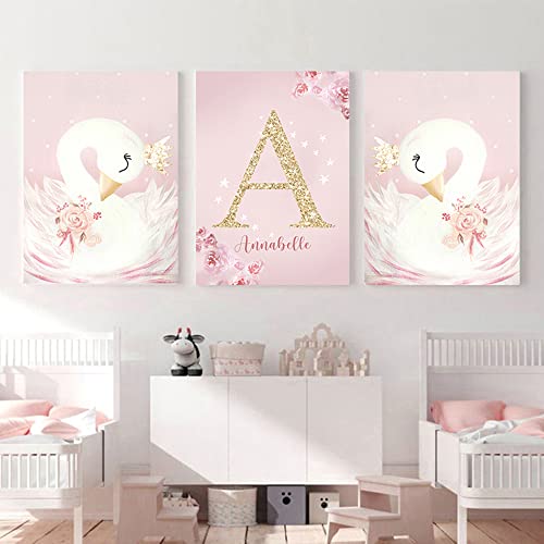 Youihom 3 Poster Namen Kinder Mädchen Zimmer Bilder Schwan Rose 30x40 Bild Kinderzimmer Mädchen Leinwand Personalisiert Wandposter Mädchenzimmer Wand Deko Baby Zimmer ohne Rahmen von Youihom