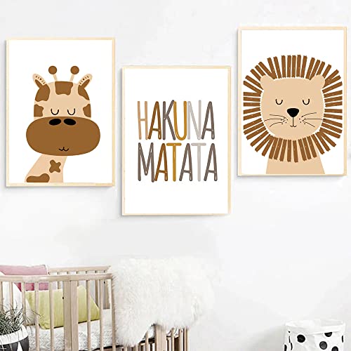 Youihom 3 Bilder Babyzimmer Tiere Löwe Giraffe 30 x 40 Wandposter Kinderzimmer Jungen Boho Braun Safari Wandbilder Poster Baby Sprüche Wandbild Leinwand ohne Rahmen von Youihom