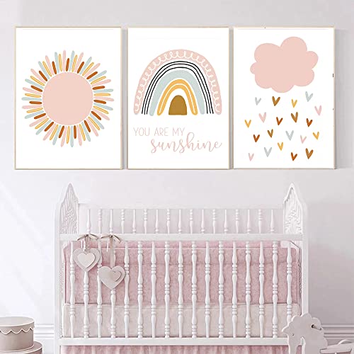 Youihom 3 Wandposter Regenbogen Wolke Sonne Poster A3 Boheme Bild Kinderzimmer Mädchen Jungen Leinwand Babydeko Nordic Geschenk ohne Rahmen von Youihom