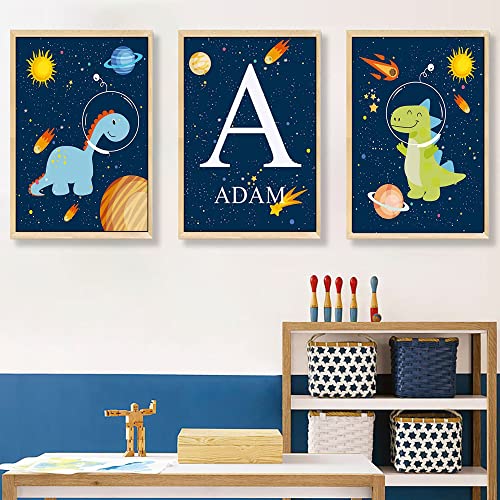 Youihom 3er Bilder Dinosaurier Kinderzimmer 30x40 Blau Poster mit Namen Junge Wandposter Personalisiert Baby Leinwand Babyzimmer Wandbilder Kinder Geschenke ohne Rahmen von Youihom