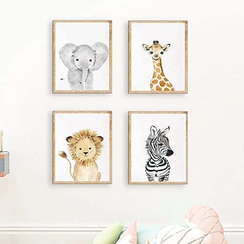 Youihom 4 Poster Babyzimmer Junge Safari Baby Tiere Bilder Elefant Giraffe Zebra Löwe Wandposter Kinderzimmer Mädchen Jungen Kinder Zimmer Wand Deko Geschenk 21 x 30 cm ohne Rahmen von Youihom