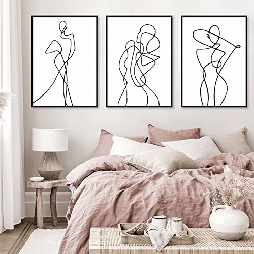 Youihom Bilder Set Line Art Schwarz Weiß Abstrakte Bilder Frauen Poster Minimalistisch Groß Schlafzimmer Wand Dekoration Wohnzimmer Kunstdruck auf Leinwand ohne Rahmen (40 x 50 cm) von Youihom