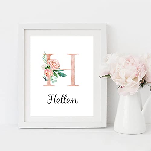 Youihom Personalisierter Vorname Poster Buchstaben Blumen Poster Kinder Wandbilder Baby Bild Rosa Bild Wanddeko Schlafzimmer Mädchen Geschenk Drucke auf Leinwand (30 x 40 cm) von Youihom