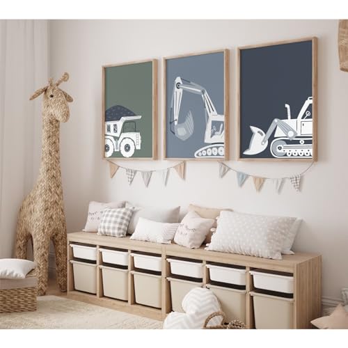 Construction Truck Wall Art Decor Toddler Boys Room Canvas Wall Art Tractor Vehicle Poster Dump Truck Wall Art Kids Bulldozer Pictures Nursery Prints for Boys Bedroom 12x16 Inch Unframed Set of 3 von Youillne