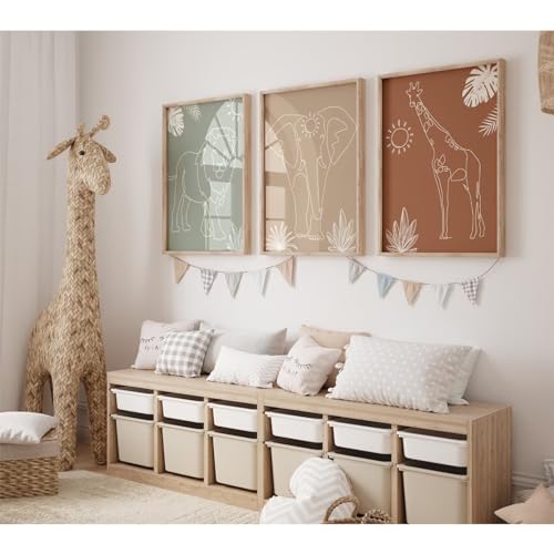 Safari Kinderzimmer Wandkunst Bilder Baby-Tier Leinwand Wanddekoration Boho Dschungel Wandkunst Kinder Minimalistisches Poster Elefant Giraffe Löwe Drucke Kinderzimmer Safari Kunstwerk für von Youillne