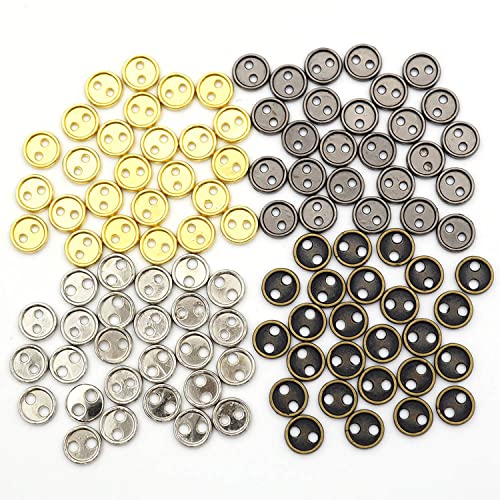 Youmeizer Wiosny Mini-Metallknöpfe in 4 Farben, 5 mm, 2 Löcher, runde Mini-Knöpfe, DIY, Handnähhilfen, Puppenkleidung (4 Farben gemischt, 5 mm) von Youmeizer