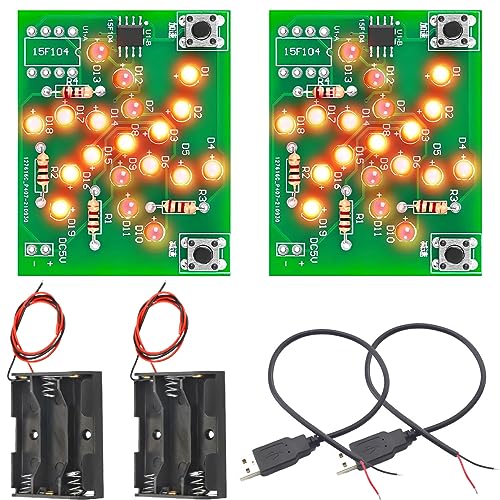 Youmile 2 Stück Soldering Practice Kit Platine, LED, rotierende Windmühle, blinkendes Licht, einstellbare Geschwindigkeit, SMT/für SMD-Leiterplatte mit drei AA-Batterieboxen, USB-zweiadriges Kabel von Youmile