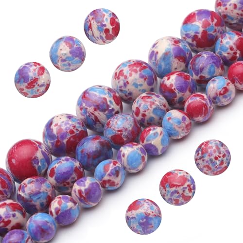 Youngbling Natürliche Edelsteinperlen für Schmuckherstellung, 6 mm, blau-violett, imperialer Jaspis, poliert, rund, glatte Steinperlen, echte echte Steinperlen, rote Perlen für Armband, Halskette, von Youngbling