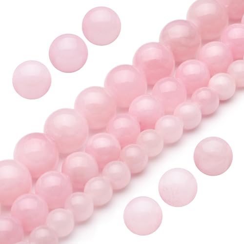 Youngbling Natürliche Edelsteinperlen für die Schmuckherstellung, 6 mm rosa Jade, poliert, rund, glatte Steinperlen, echte echte Steinperlen, rote Perlen für Armband, Halskette, 38,1 cm (rosa Jade, 6 von Youngbling