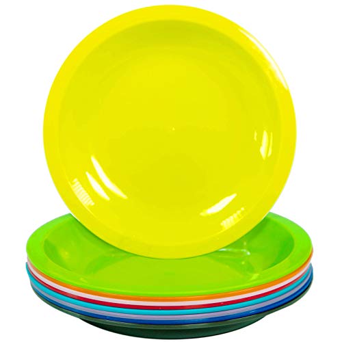 Youngever 9 Stück 20CM Kunststoff Teller, Kinderteller, Mehrweg Plastik Teller Set, Kinder Toddler Teller, Camping-Teller, Party Geschirr, Mikrowellengeeignet, Spülmaschinenfest(Rainbow) von Youngever