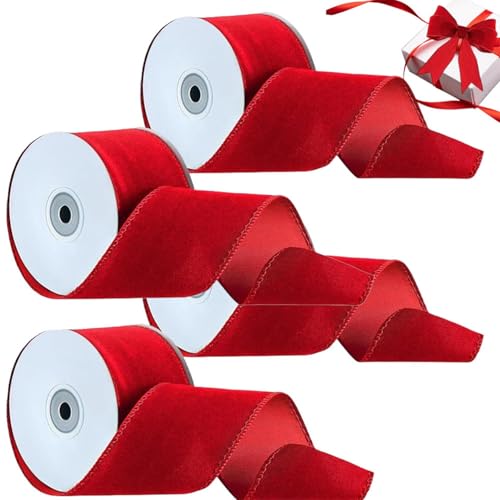 2 Rollen Weihnachten Band, 4,5M Rot Schleifenband, Weihnachten Samtband Breit Geschenkband 6,3cm Weihnachten Dekoband, Geschenkband Für Weihnachtsbasteleien, Geschenkverpackungen Weihnachtsbäumen Deko von Youngwier