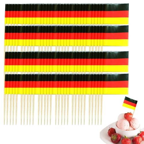 300 Stück Deutschland Zahnstocher Flaggen, Cocktail Stick Flaggen Deutsche Deko Fahne Klein mi-ni Zahnstocher EM Fußball 2024 Zahnstocher Flaggen Cupcake Topper Toothpick Cocktail Partydeko Pub Deko von Youngwier